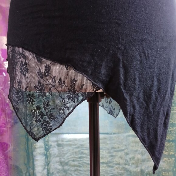 Gothic Lace Black Asymmetrical Halter Lip Service Top - Picture 3 of 8